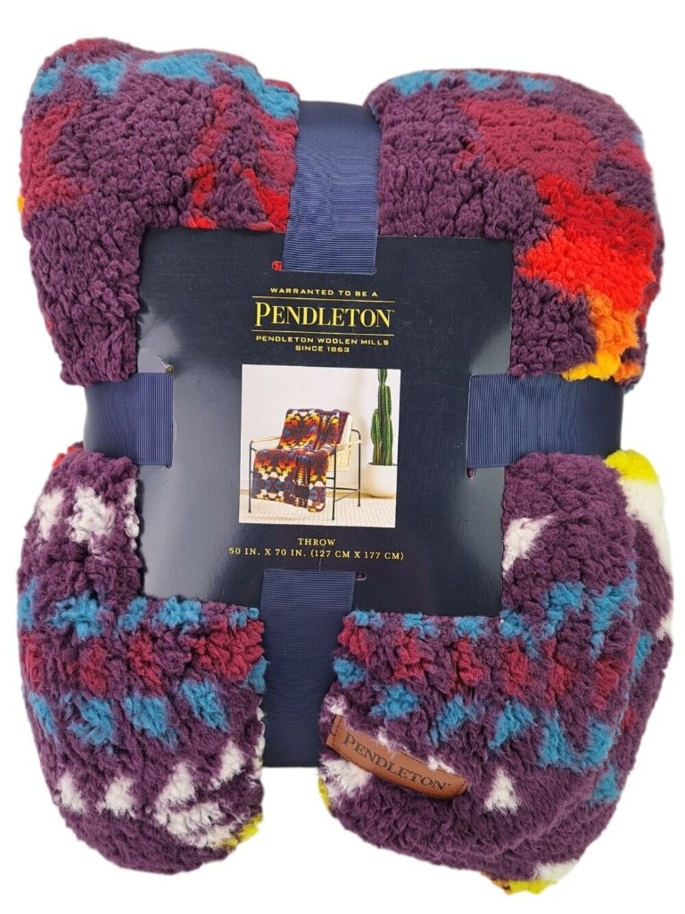 Pendleton Sherpa Throw Blanket Legend Lake Berry 50"x70" Aztec Southwestern New